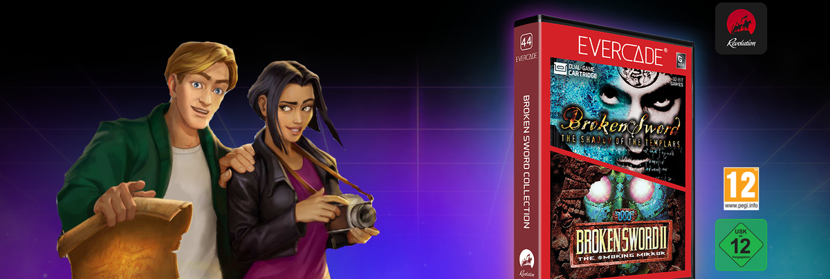 Evercade cart header for Broken Sword Collection overlayed with character art from Reforged