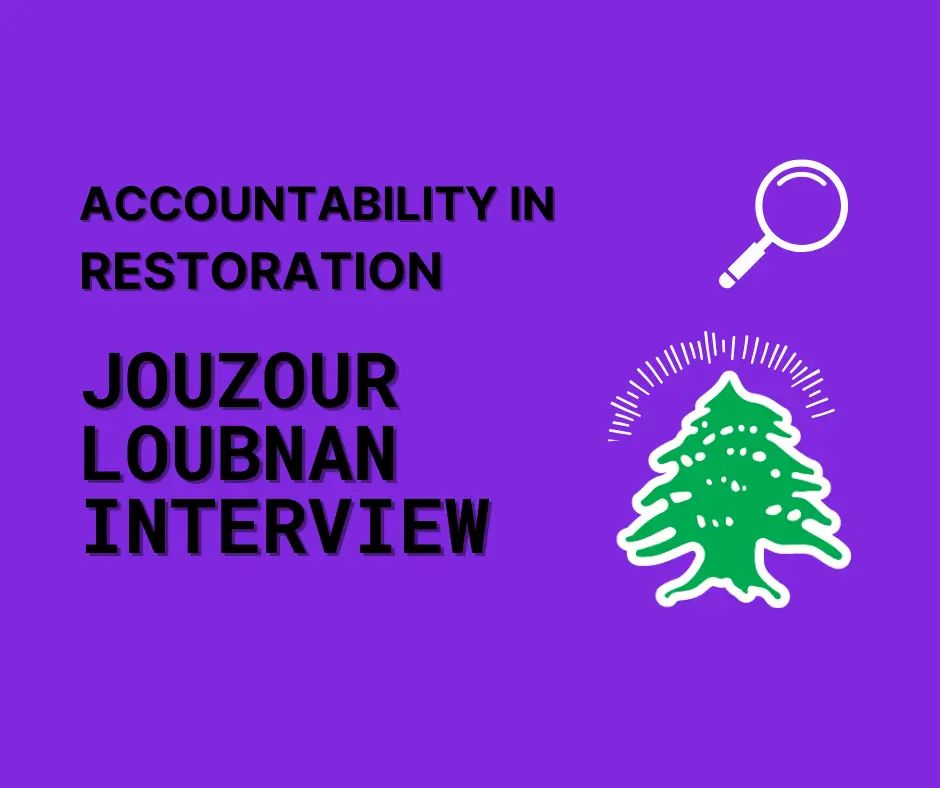 Title on purple background beside iconic Lebanon cedar tree.
