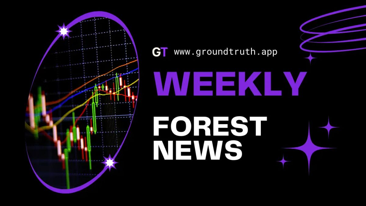 Title on black background with purple shapes. 