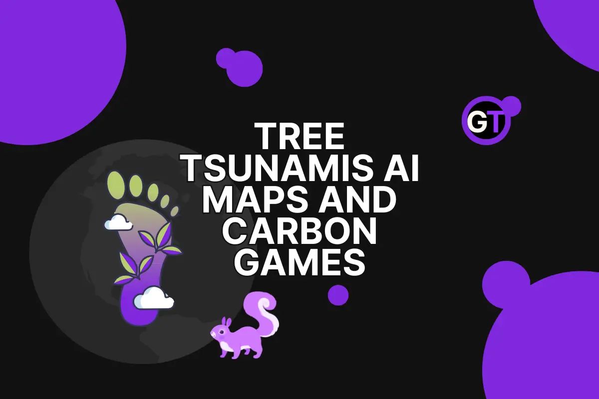 Title on black background with purple shapes and images. 