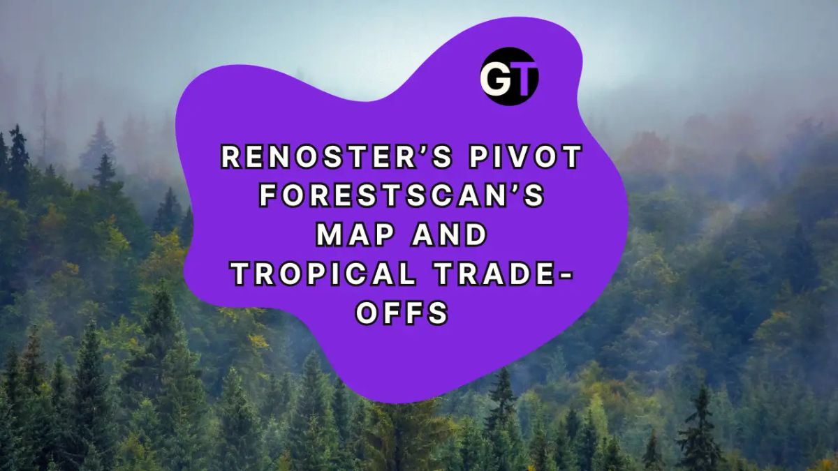 Title in purple shape on boreal forest background. 