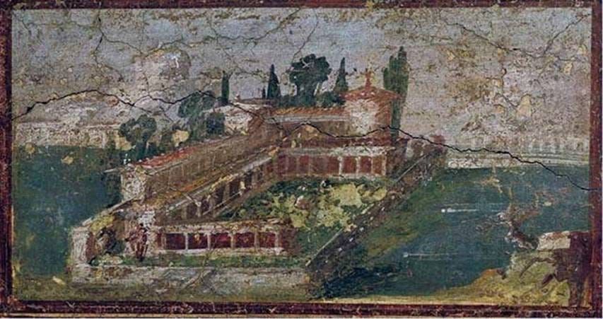 Villa San Marco, city of Stabiae. Room 60, landscape painting with maritime villa