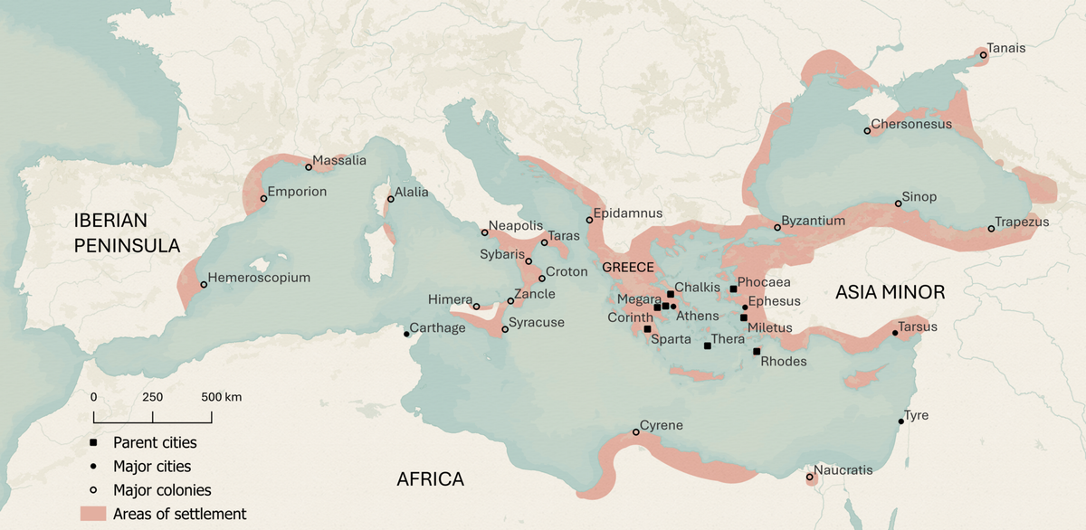Greek colonies in the 8th-6th centuries BC 