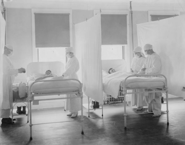 Scene on ward during influenza epidemic. Nov. 1918.  