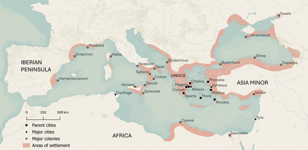 Greek colonies in the 8th-6th centuries BC 