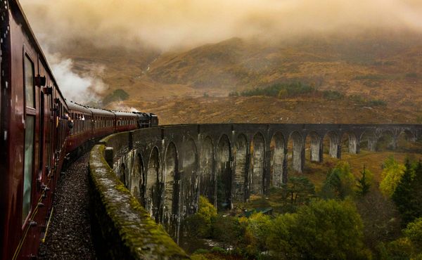 Train on railway in Scotland, UK