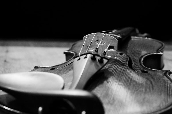 Black and White Photograph of a Violin 