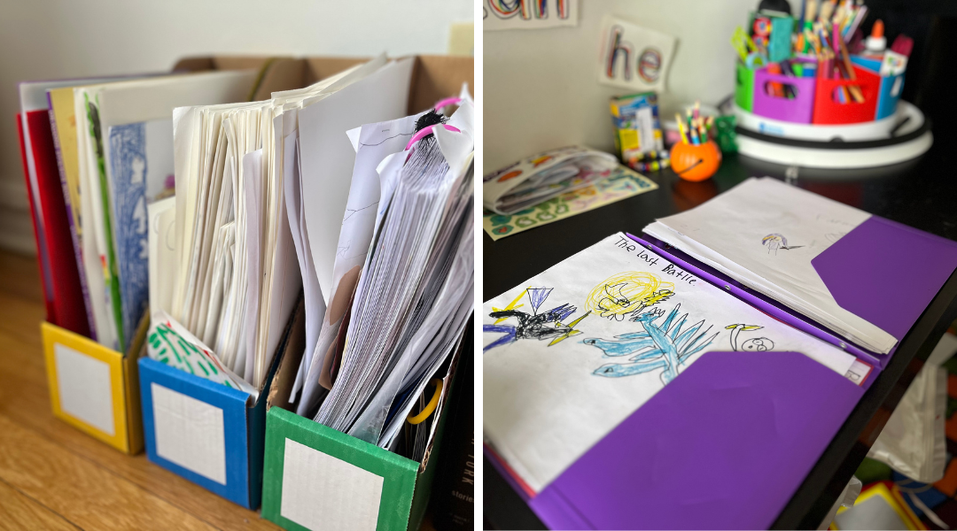 Magazine holders and folders for kids' artwork