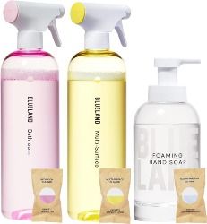 BLUELAND Clean Home Kit (3 Reusable Bottles + 3 Tablet Refills) Natural All Purpose Cleaner for Kitchen and Counters, Bathroom Cleaner for Shower and Sink, and Foaming Hand Soap