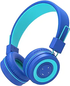 iClever Kids Bluetooth Headphones, BTH02 Kids Headphones with MIC, 22H Playtime, Bluetooth 5.0 & Stereo Sound, Foldable, Adjustable Headband, Childrens Headphones for iPad Tablet School (Blue)