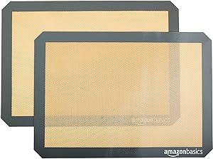 Amazon Basics Silicone, Non-Stick, Food Safe Baking Mat, Pack of 2, New Beige/Gray, Rectangular, 16.5" x 11.6"