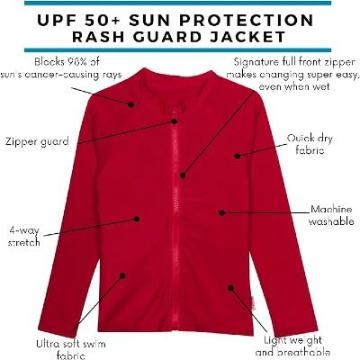 SwimZip UPF 50+ Kids Long Sleeve Zipper Rash Guard Swim Shirt (Multiple Colors)