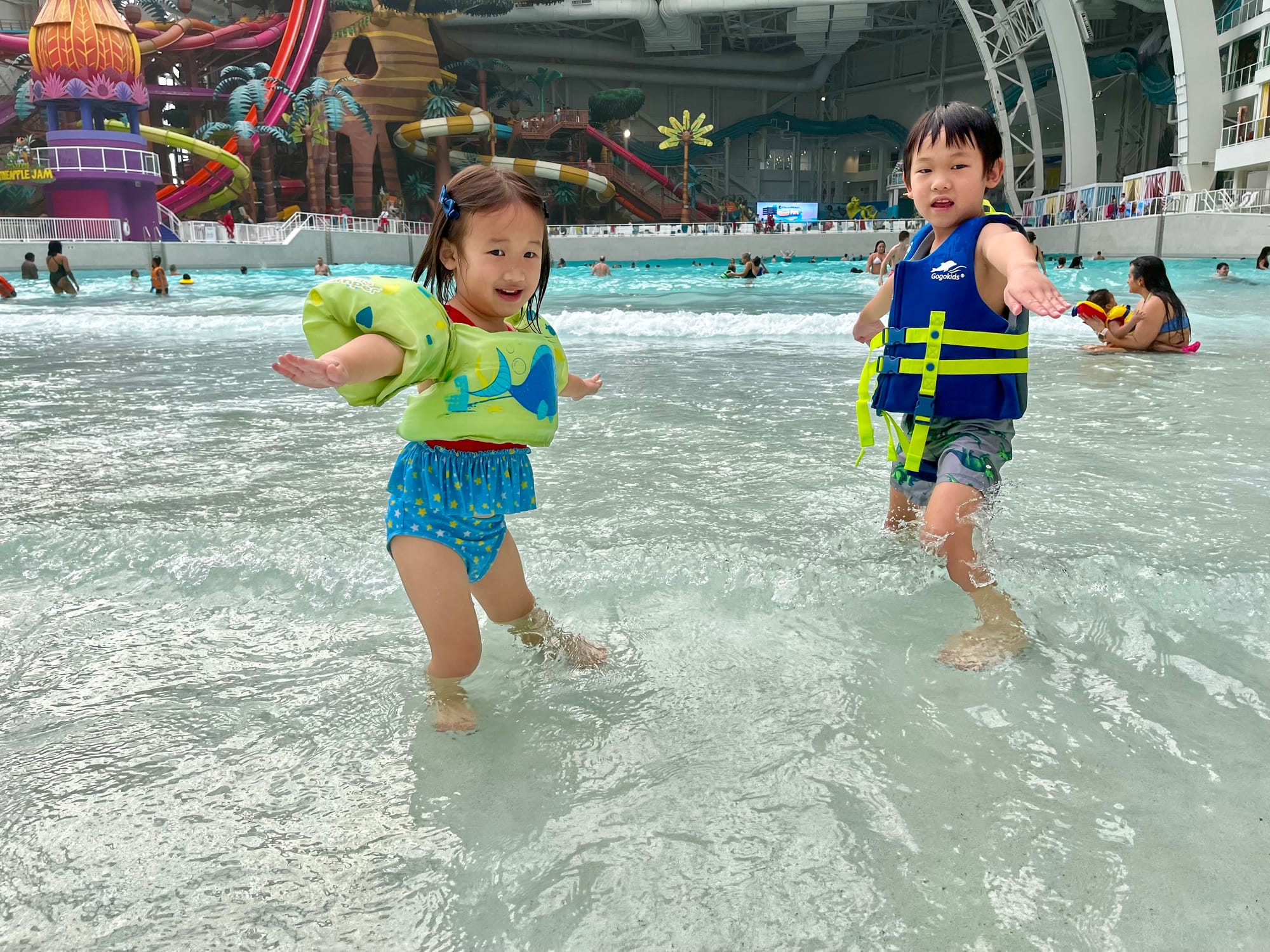 Striking up a surfer pose at DreamWorks Water Park record breaking wave pool, American Dream