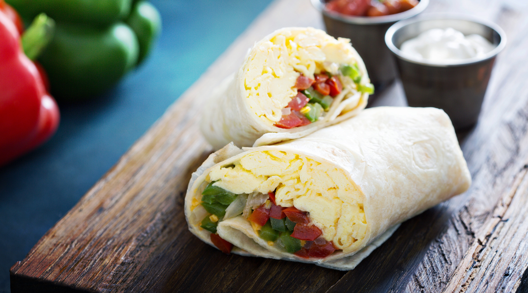 Vegetarian breakfast burrito with eggs