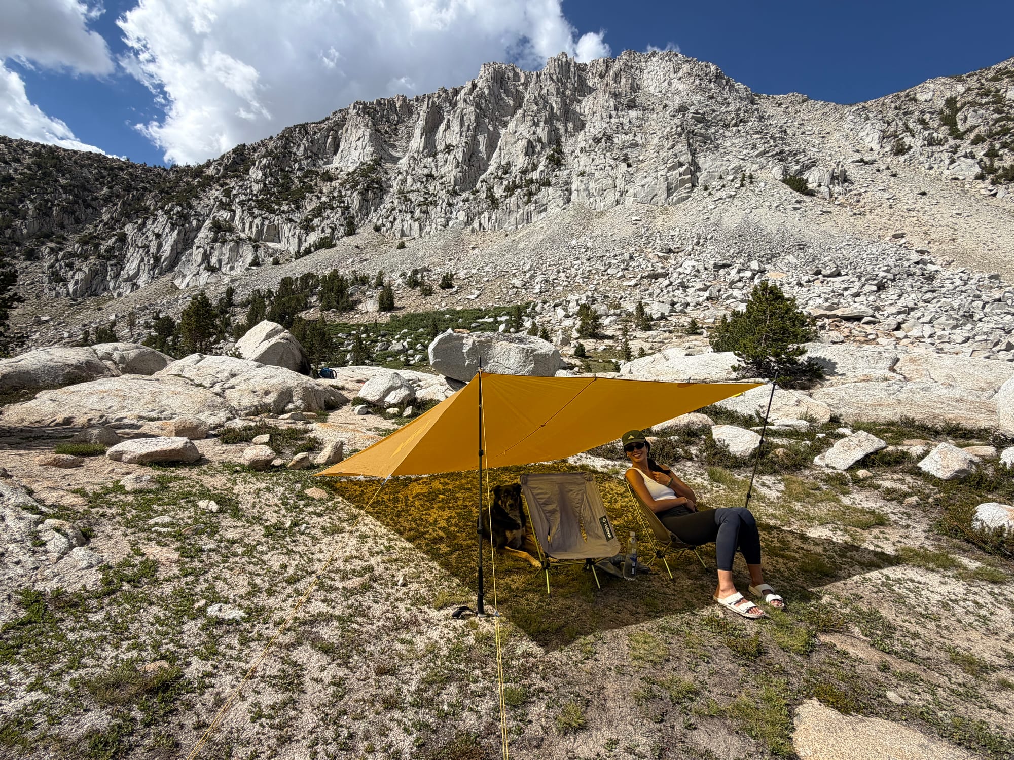 Golden Lake campsite with REI Flash shade tarp, John Muir Wilderness