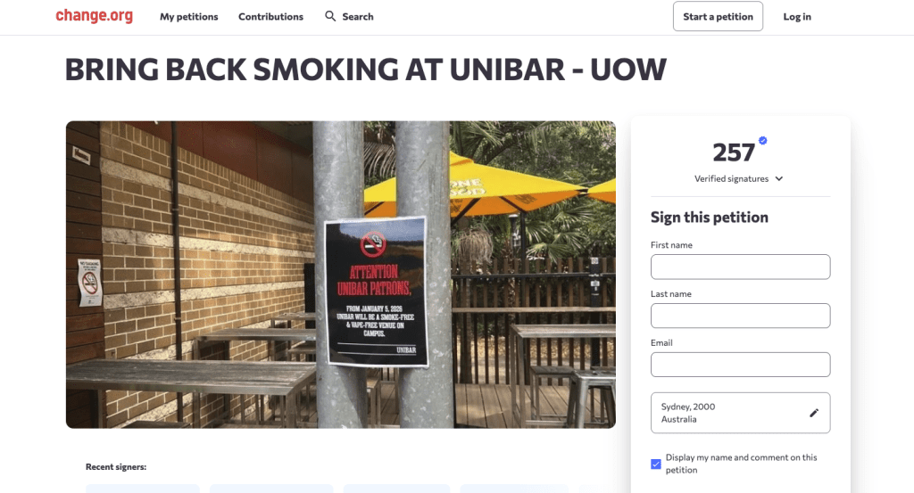 Students pissed at UOW Unibar smoking ban