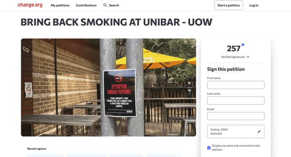 Students pissed at UOW Unibar smoking ban