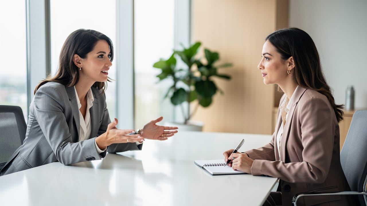 Two professionals collaborating as strategic business partners at modern desk