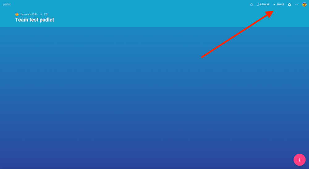 Screenshot of a padlet with the old action buttons. An arrow points to the action buttons.