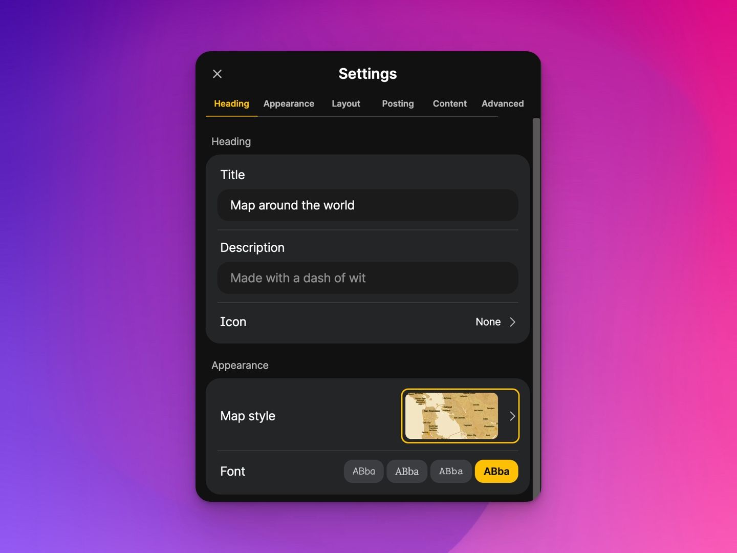 Screenshot of padlet settings panel.