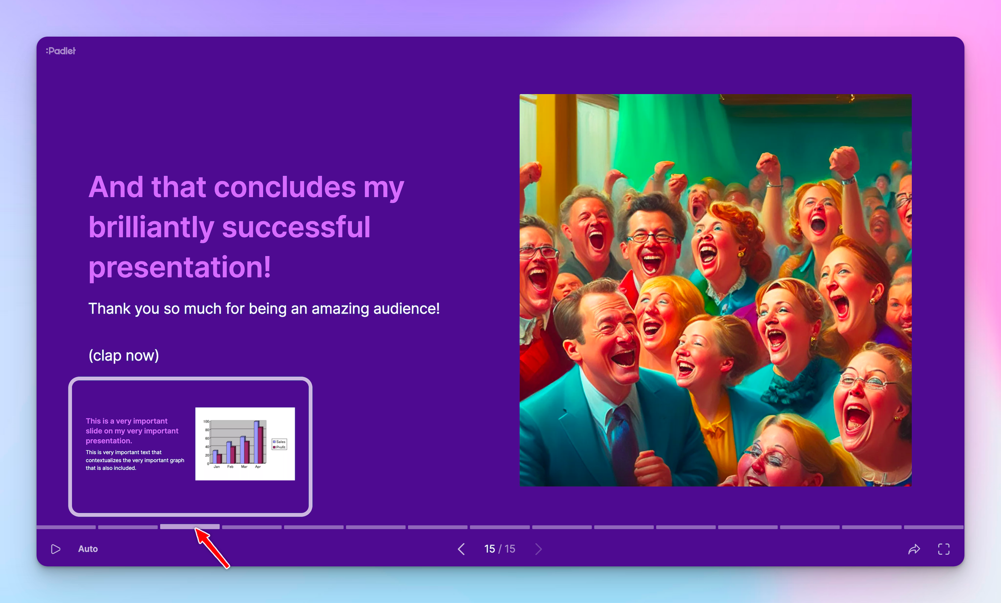 A screenshot of a Padlet Slideshow with a cursor hovering over the nav bar.