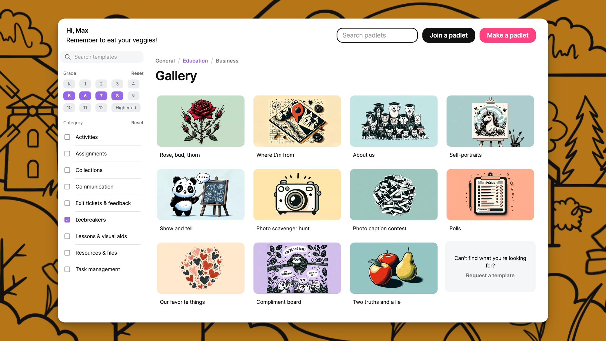 The template gallery