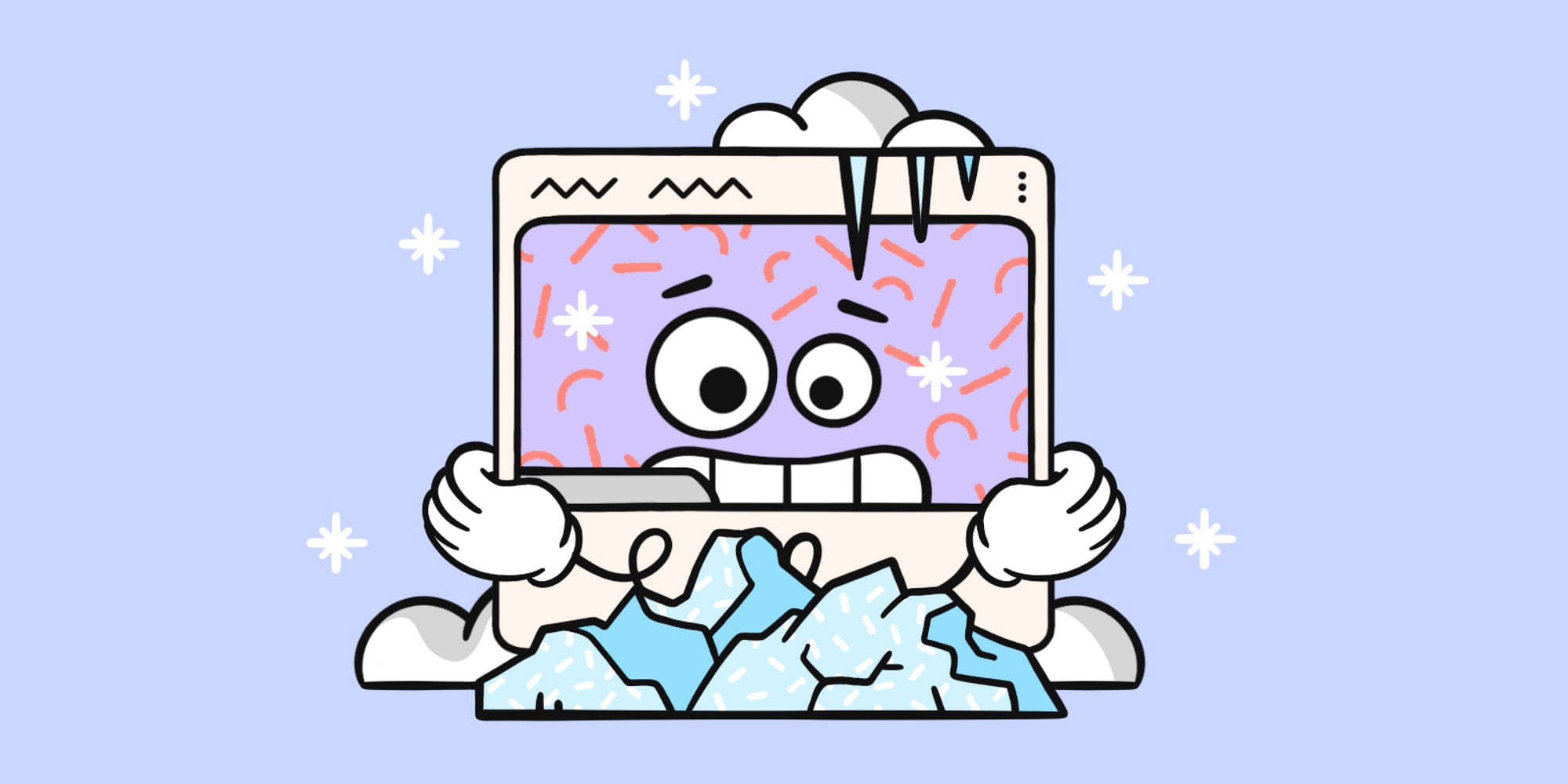 An illustrated frozen post composer over a blue background