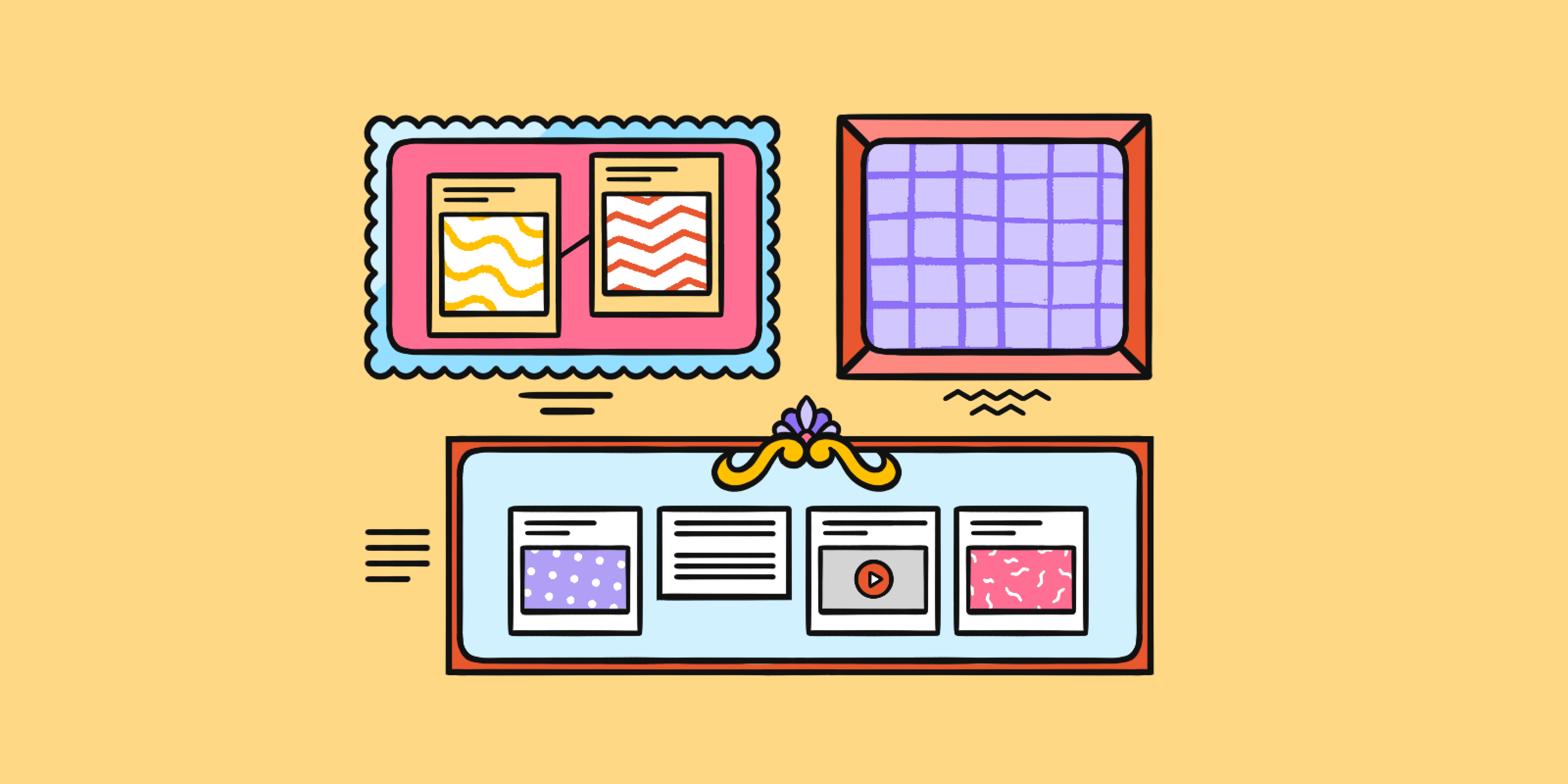 An illustrated image of frames on a yellow background