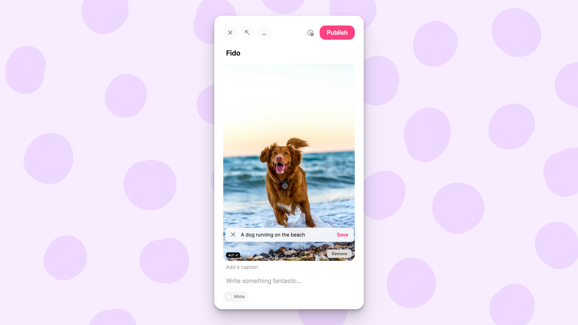 A screenshot of the post composer with alt text added