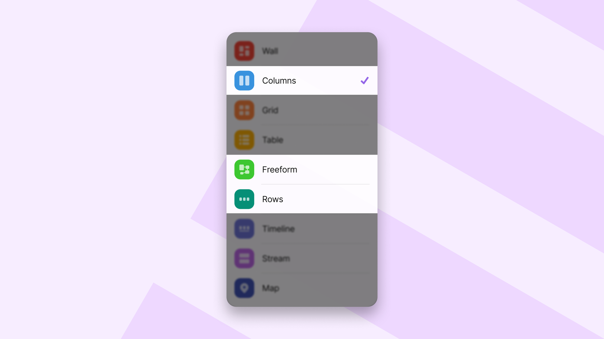 Format menu with Columns, Freeform, and Rows highlighted