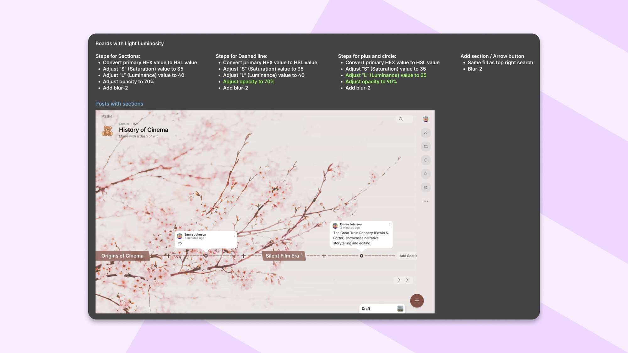 Technical diagram showing color algorithm steps and timeline example