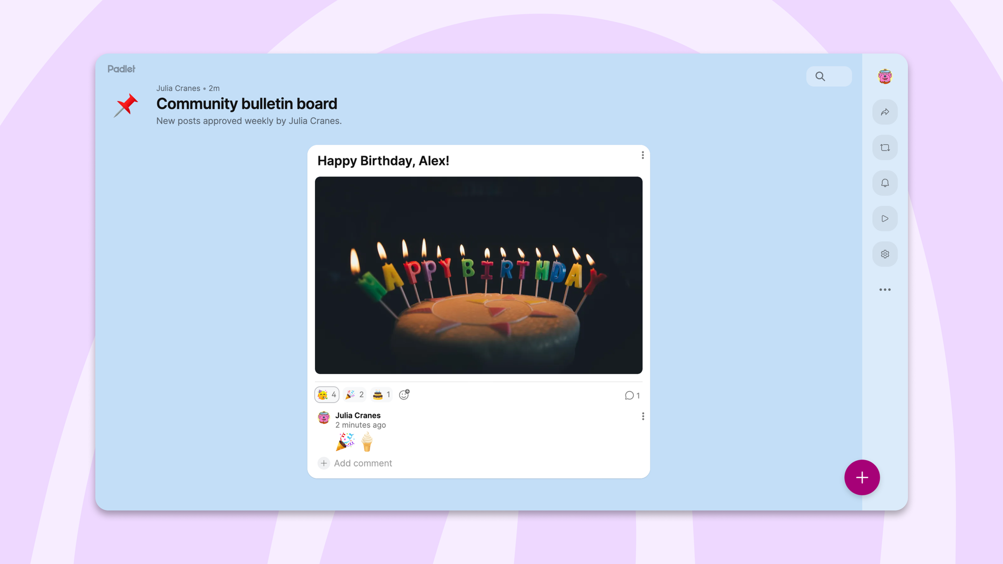 Screenshot of a padlet bulletin board with emoji reactions and emoji comments.