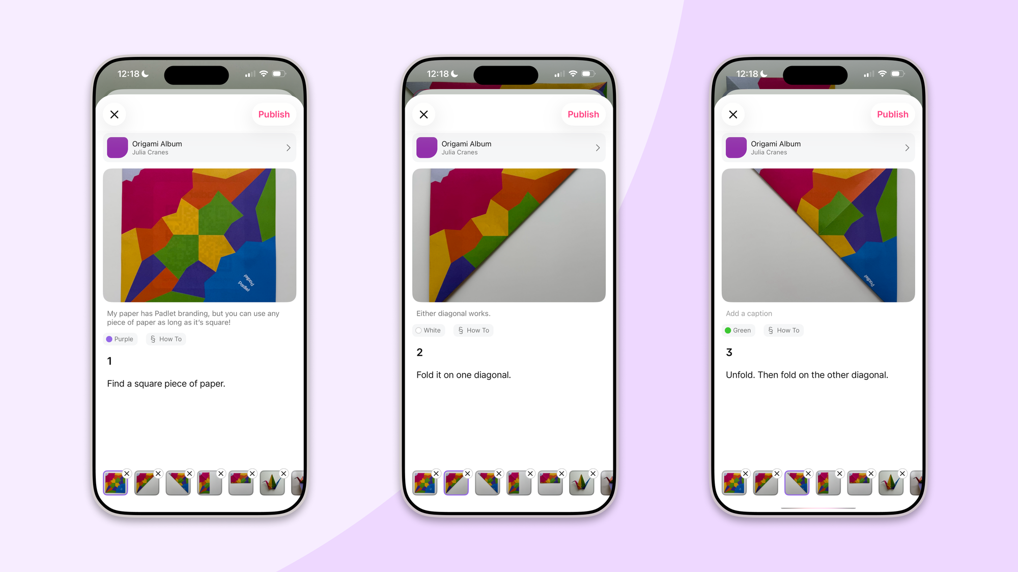 Screenshots of individual posts being edited with the Share Extension.