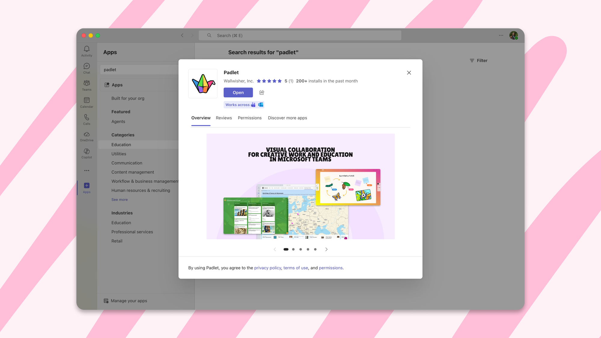 Screenshot of Padlet in the Microsoft Teams App Store.