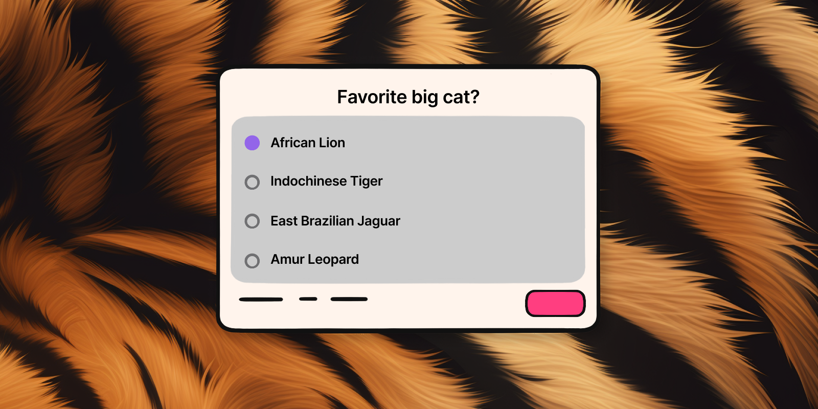 An illustrated image of a poll over a tiger mane pelt