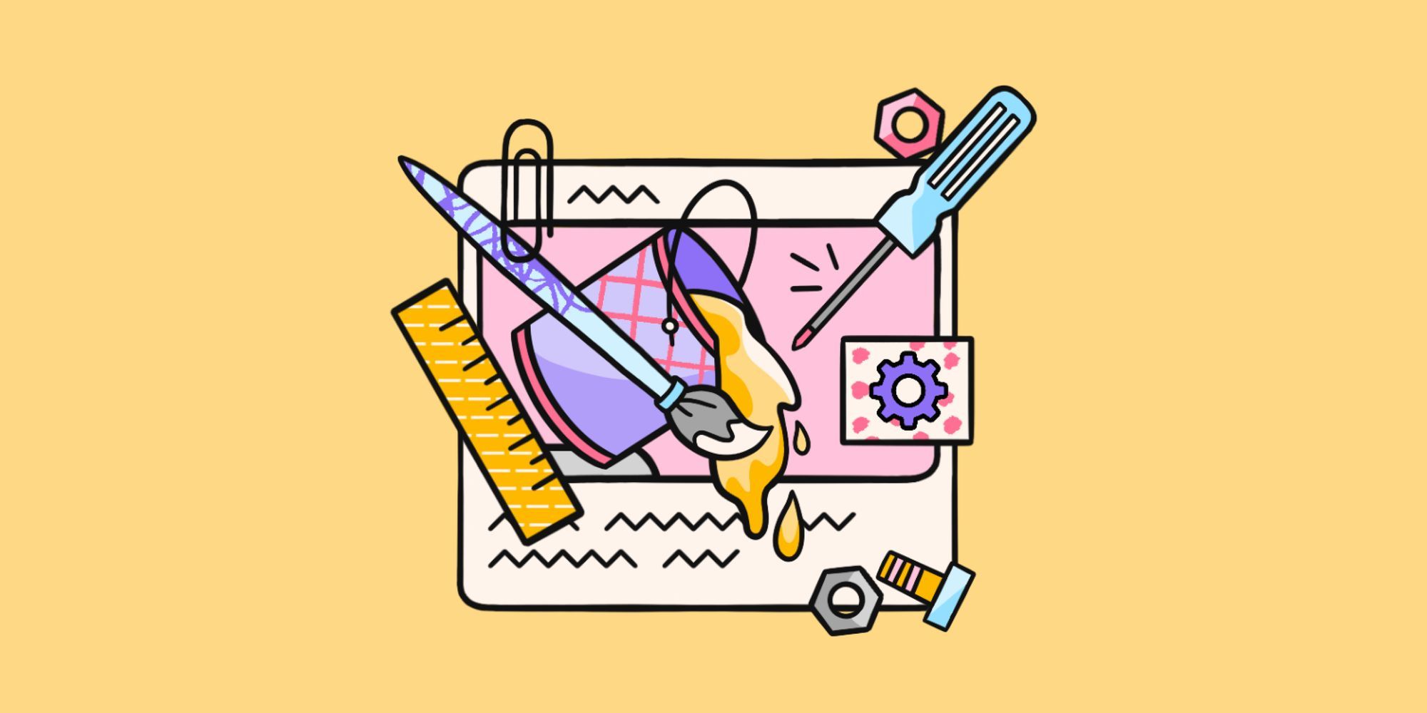 An illustration of the post composer on a yellow background