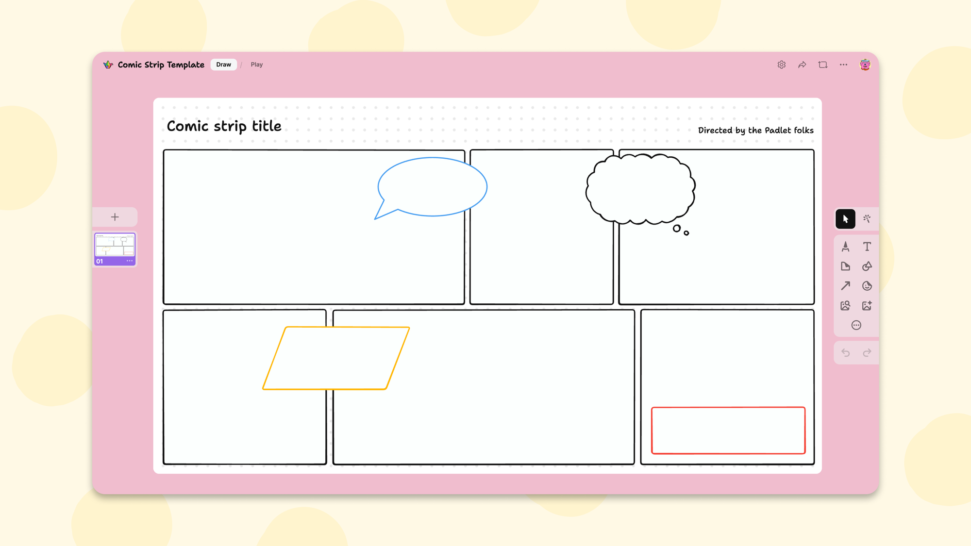 Screenshot of a comic strip sandbox card template.