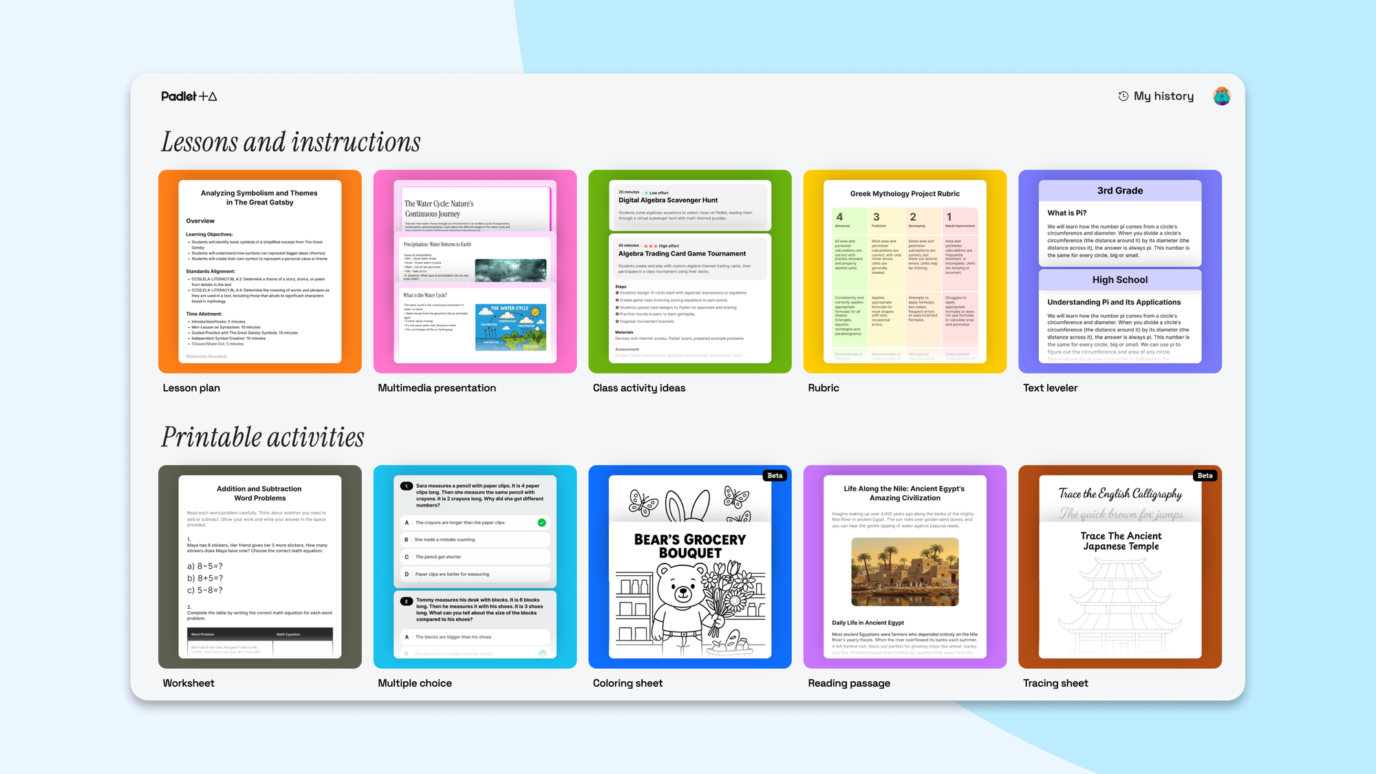 Screenshot of the Padlet TA dashboard.