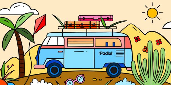 Illustration of a camper van moving across the desert.