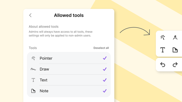Screenshot of the allowed tools panel in a sandbox and of what the toolbar would look like with those tools enabled.