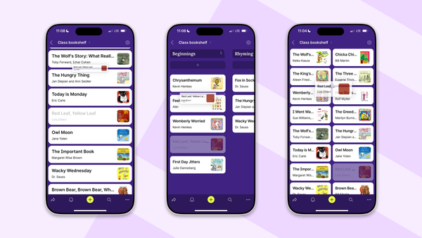 Three mobile screenshots of the same padlet shown in Stream, Shelf, and Grid layouts, each with a post being dragged to a new position
