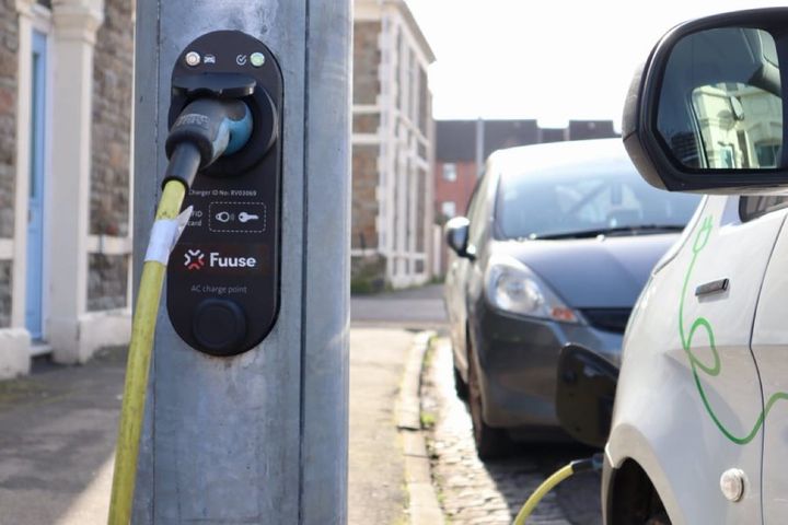 A newly installed EV charger integrated into a lamppost, providing convenient charging options for residents in areas with limited driveways.