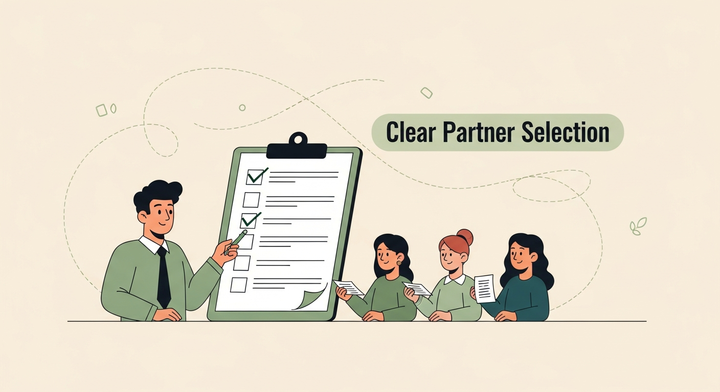 Marketing leader reviewing HubSpot partner credentials at a desk with tier badges, retention charts, and architecture diagrams visible