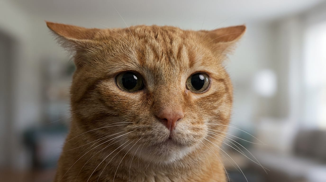 A stressed ginger cat with dilated pupils