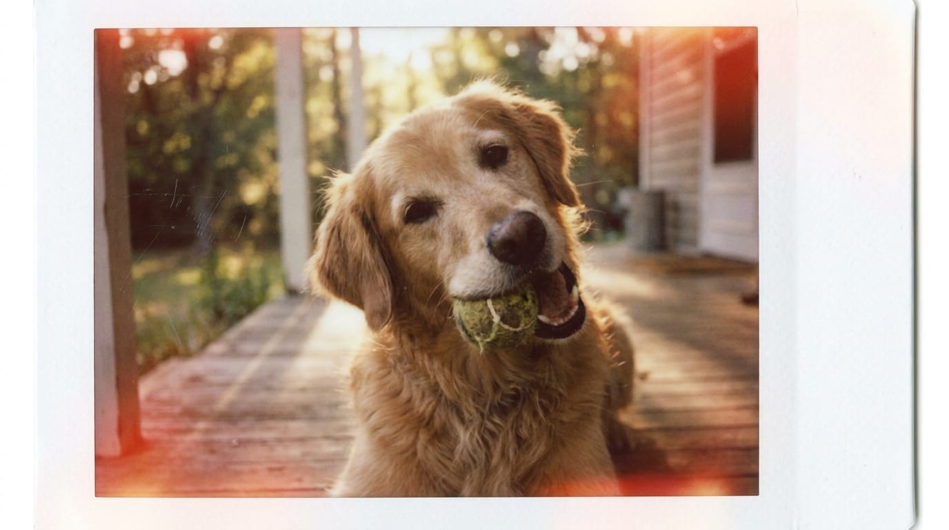 A happy golden retriever with a tennis ball in its mouth
