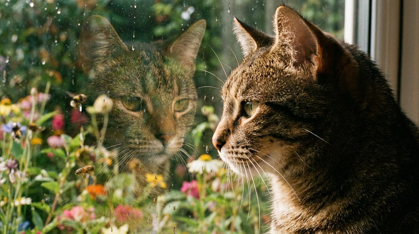 A tabby cat looking thoughtfully out a window.