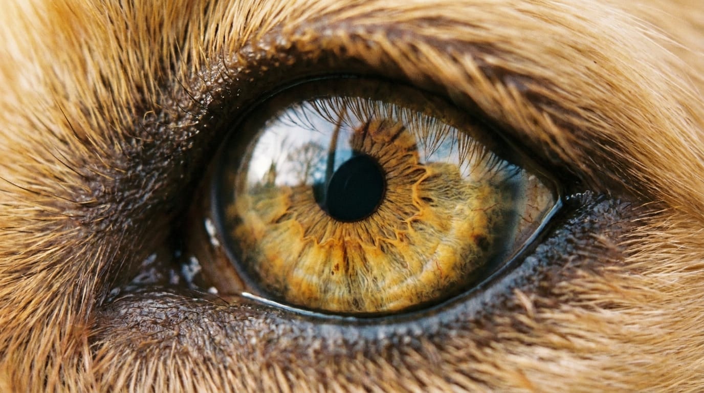 A detailed close-up of a dog's gentle and loving eye