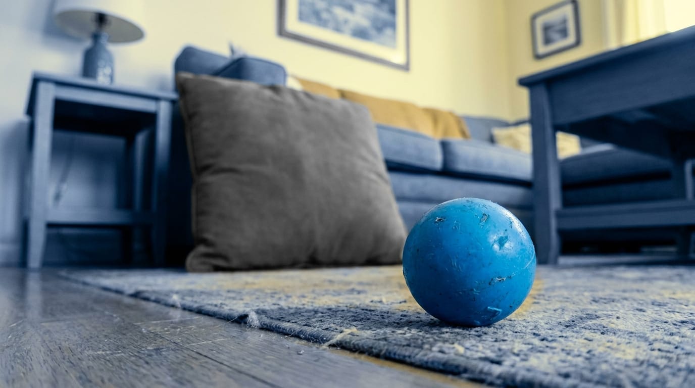 A dog's view of a living room, showing dichromatic vision