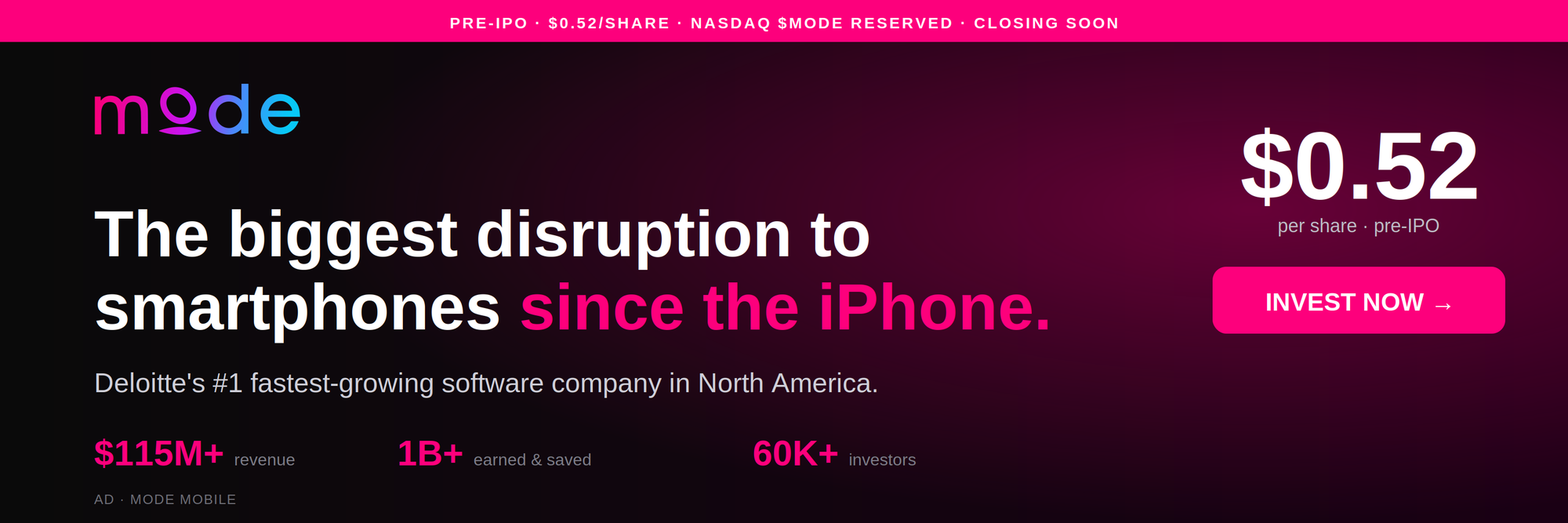 Mode Mobile pre-IPO chart