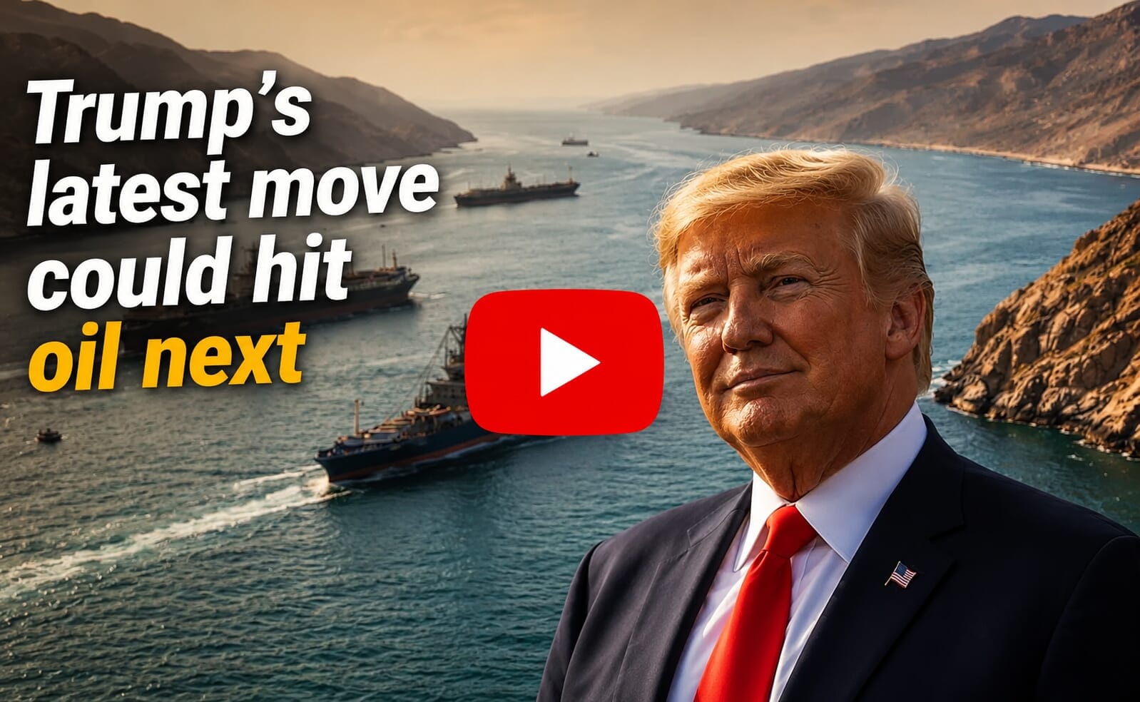 Donald Trump with ships in a strait